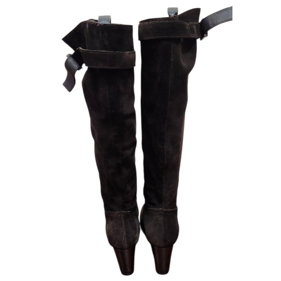 SAN FREDIANO Brown Suede Leather Knee High Heeled Boots US 7 Made In Italy - Picture 8 of 15